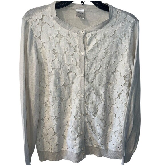 Blair Cardigan Sweater Womens S Cream Floral Lace Overlay Button Up Romantic - Picture 1 of 7